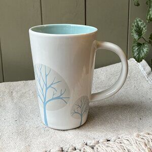 David's Tea White Mug Winter Blue Trees 12 oz without Lid